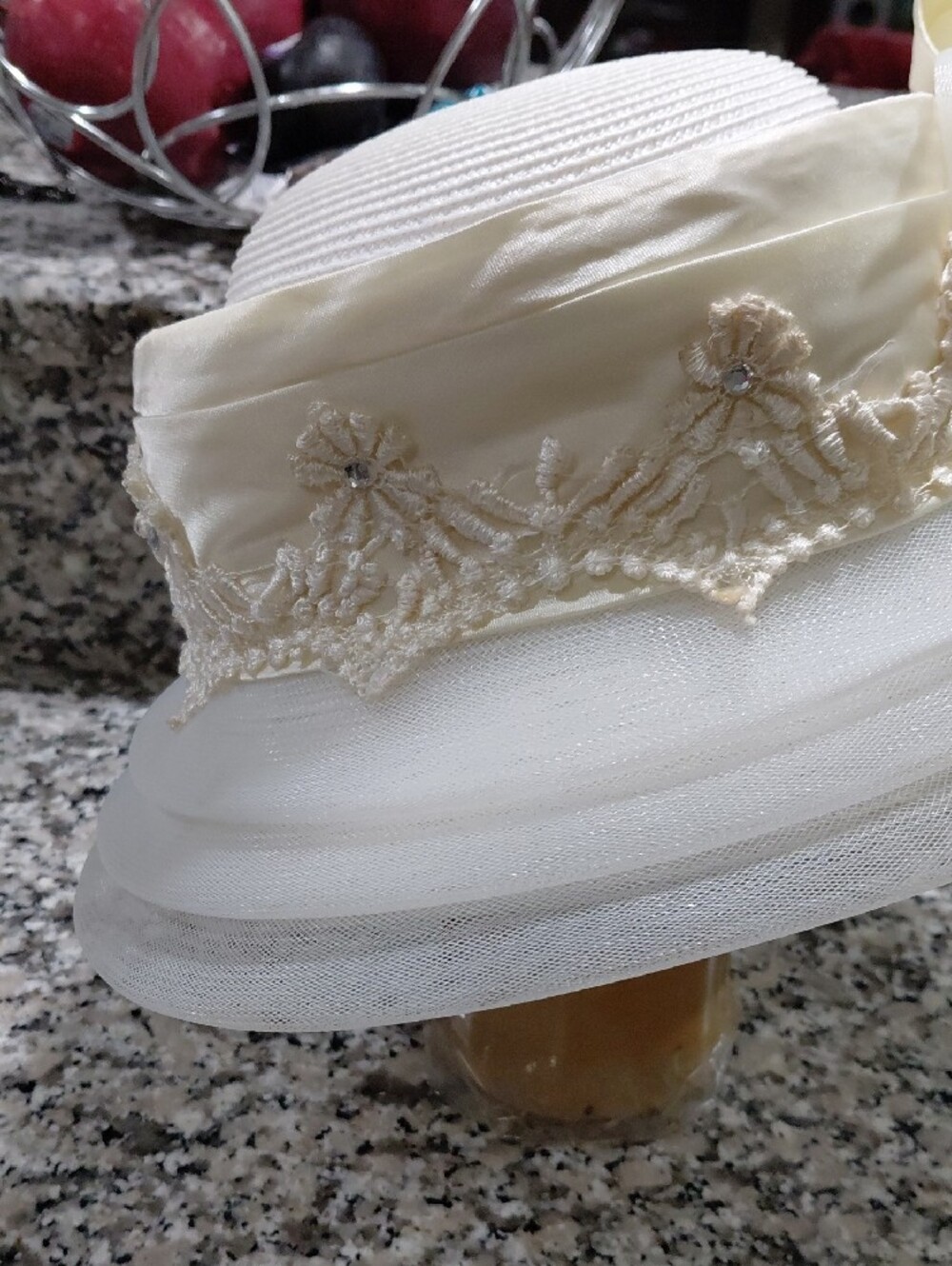 Elegant Cream Women's Dress Hat with Bow Mr.Hi Collection Little Stain Inside - Picture 7 of 11
